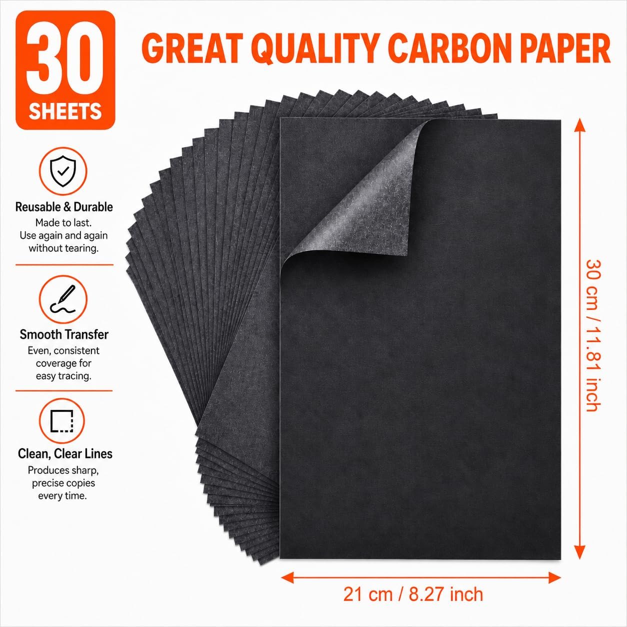 Carbon Paper for Tracing Graphite Transfer-Paper - PSLER 30 Pcs Black Graphite Paper for Tracing Drawing Patterns on Wood Projects Canvas Fabric Artist Lettering Sketch Drawing A4 8.27 X 11.81 Inch | Use with Tracing Paper. Dark Carbon Copy Paper for Drawing Patterns on Wood. Canvas. Fabric. Artist Lettering & Sketching - Image 2
