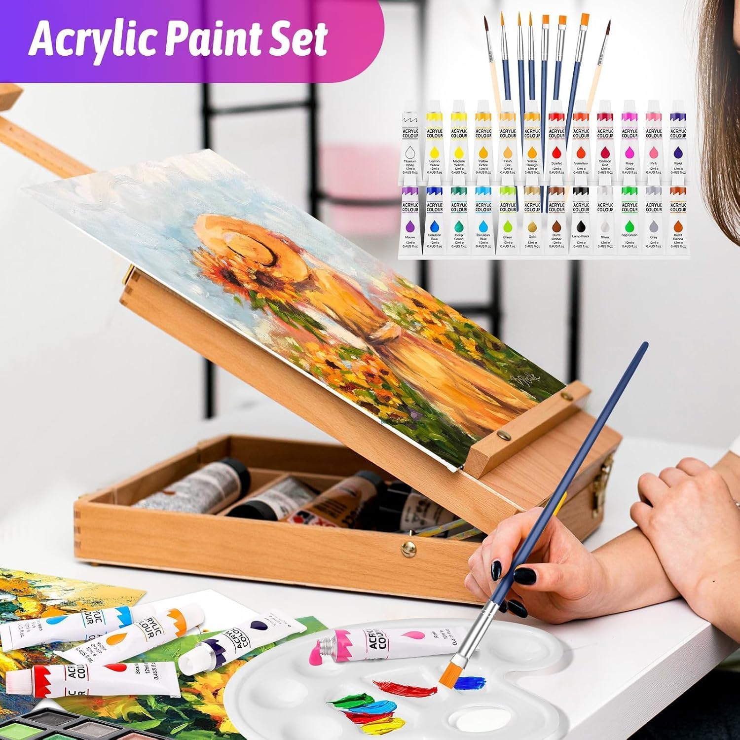 iBayam Art Supplies. 195-Pack Deluxe Drawing Painting Kit. 3 Sketchbook Set | 3 Canvases. Acrylic Paints. Watercolor. Colored Pencils. Crayons. Pastels. All in Wooden Case for Kids Teens Adults Artist - Image 7
