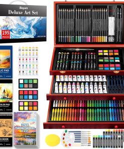 iBayam Art Supplies. 195-Pack Deluxe Drawing Painting Kit. 3 Sketchbook Set | 3 Canvases. Acrylic Paints. Watercolor. Colored Pencils. Crayons. Pastels. All in Wooden Case for Kids Teens Adults Artist
