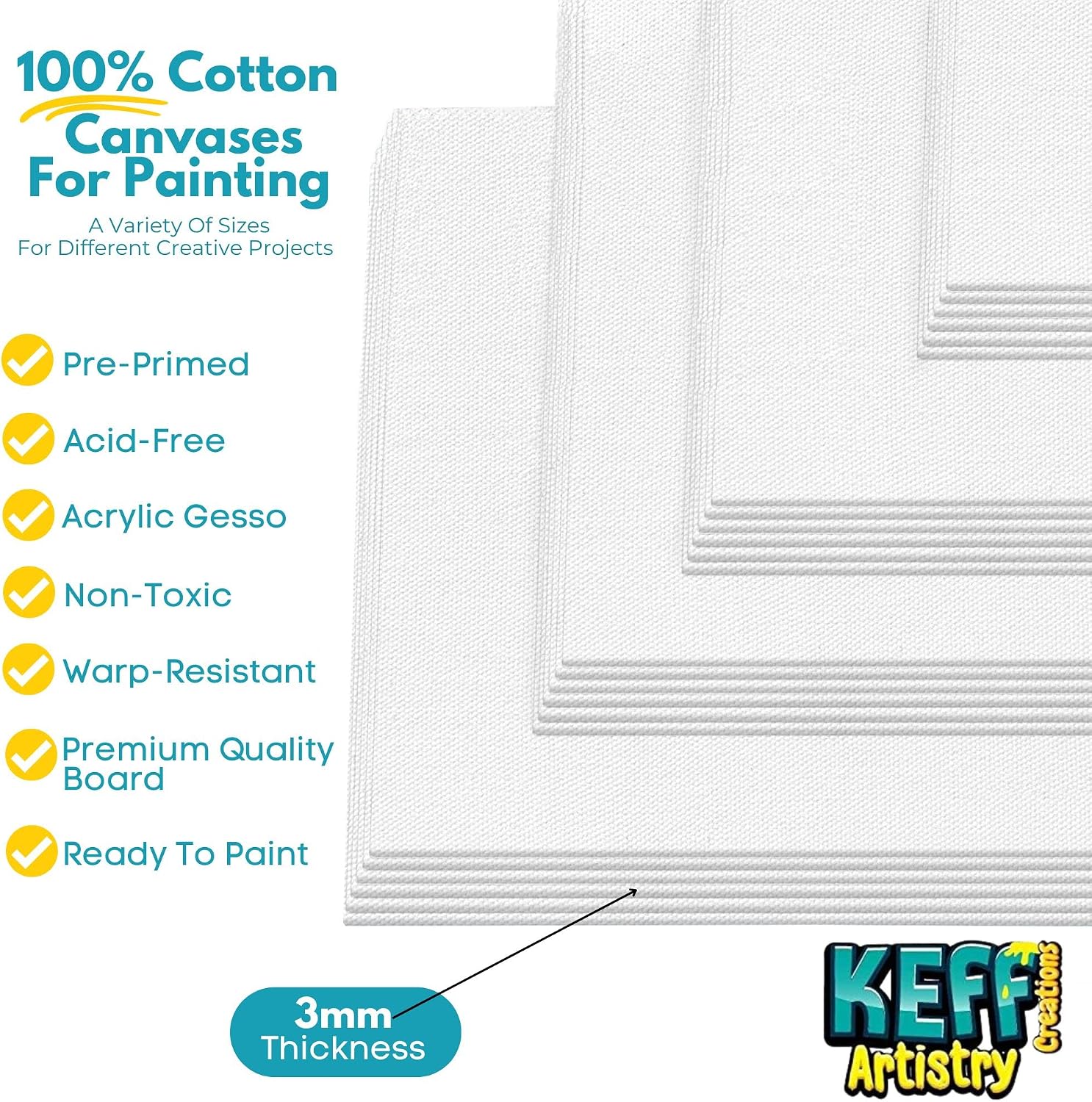 KEFF 24-Pack π£π₯ππ ππ¨π Canvas for Painting. 6 of 5x7. 8x10. 9x12.11x14 Painting Canvas Boards. Art Supplies for Adults & Kids - 100% Cotton Primed Canvases for Painting Acrylic. Oil. Watercolor - Image 3